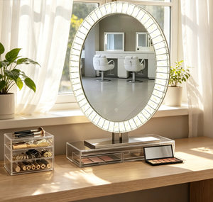 Miroir LED intelligent anti-buée mural Art Déco avec commande tactile, éclairage moderne pour maquillage et sécurité dans la salle de bain - Product Image 1