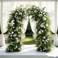 Arche florale de style tendance en verdure pour toile de fond de mariage, demande en mariage, décorations de mariage, arrangement floral blanc pour fête
