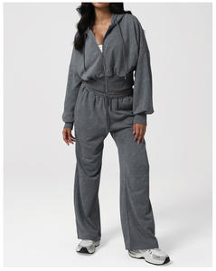 महिलाओं के लिए <span class=keywords><strong>2</strong></span> टुकड़े हुक वाली लंबी आस्तीन स्वेटशर्ट ड्रॉस्ट्रिंग चौड़े पैर स्वेटर महिलाओं के लिए दो टुकड़े ट्रैक सूट सेट - Product Image 3