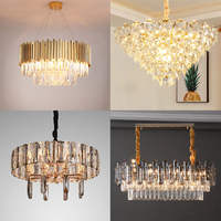 Grandes lampes suspendues nordiques modernes Décoration de mariage d'hôtel personnalisée avec lustre en or-lustres de luxe à haut plafond en cristal de salon