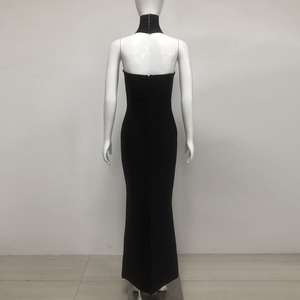 C3755 migugarment alta calidad rhinestone fuera del hombro apretado vendaje vestido largo negro de las mujeres sin espalda elegante vestido de noche - Product Image 3