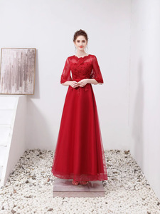 <span class=keywords><strong>Printemps</strong></span> Nouveau Long Mince Femmes <span class=keywords><strong>Mariage</strong></span> Retour Soirée Femme Rouge Robes De Mariée - Product Image 2