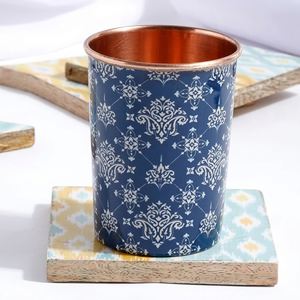 Bouteille d'eau en cuivre à motif bleu royal, décorative, design, anti-fuite, réutilisable, de qualité supérieure, pour boissons bien-être, cadeau de cuisine - Product Image 1