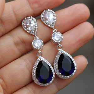 Pendientes colgantes azules brillantes para mujer, joyería elegante para las orejas - Product Image 2