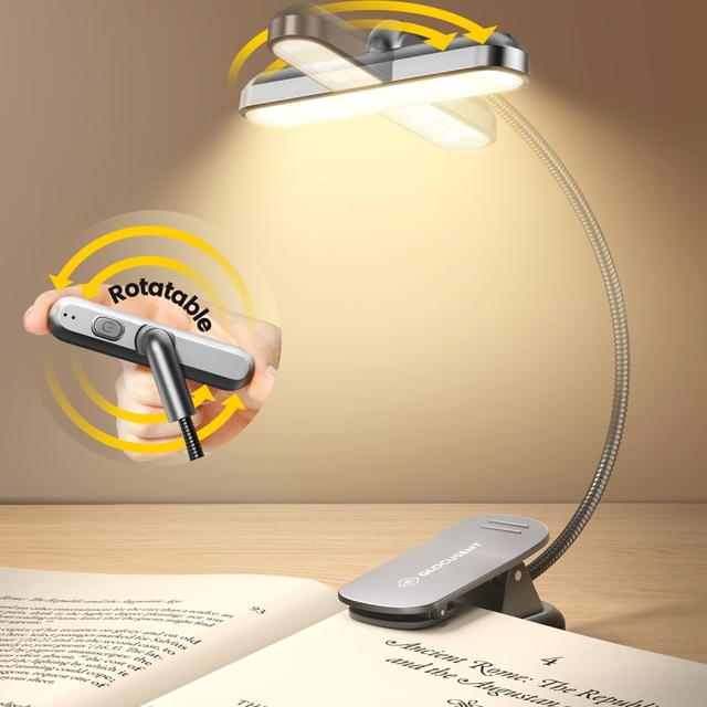 Glocusent Portable Flexible 340 Degrees Rotatable Led Book Lamp 1000mAh USB Rechargeable Clip on Book Light for Reading in Bed