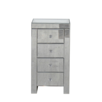 Table de chevet moderne miroir à 4 tiroirs avec poignées en cristal, finition champagne argenté, pour chambre et salon