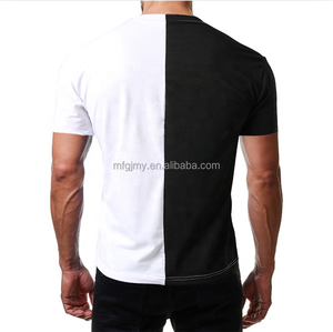 Camiseta de gran tamaño personalizada medio negra medio blanca para hombre, camiseta informal con estampado de dos tonos de bloque de <span class=keywords><strong>Color</strong></span> suave, camiseta técnica lavada dividida corta - Product Image 2
