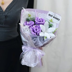 Ramo de <span class=keywords><strong>Tulipanes</strong></span> y Rosas de Ganchillo Hechos a Mano, Flores Artificiales, Regalo para el Día de la Madre, San Valentín, Graduación - Product Image 4