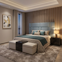Ensemble de lit king size en velours capitonné de luxe moderne pour chambre de villa, mobilier design haut de gamme, cadre doré