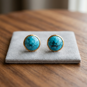 Boucles d'oreilles en laiton faites à la main, turquoise, plaquées or 24 carats, style classique, unisexe, vente en gros, certifiées JAIPUR GEMS JEWELRY Rajasthan - Product Image 3