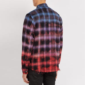 Camisa de franela a cuadros de diseñador personalizada al por mayor para hombres de talla grande, Camisa de franela graduada con rejilla roja de manga larga - Product Image 3