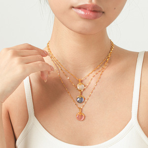 Collier pendentif en pierre œil de chat naturelle, hypoallergénique, en acier inoxydable plaqué or 18 carats, pour femme, cadeau de fête - Product Image 3
