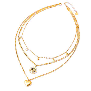 Collar multicapa con corazón dorado y colgante de árbol para mujer, regalo de joyería de moda - Product Image 5