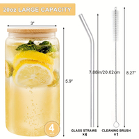 Canette de bière transparente TANGIBLE 20oz en verre avec couvercle en bambou et paille en acier inoxydable, style américain, ÉCOLOGIQUE, pour le vin – Meilleures ventes