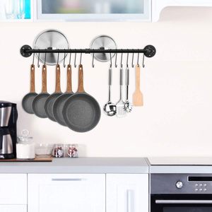 Support mural de cuisine en tuyau de fer avec crochets multiples pour rangement de casseroles, ustensiles et batterie de cuisine - Product Image 5