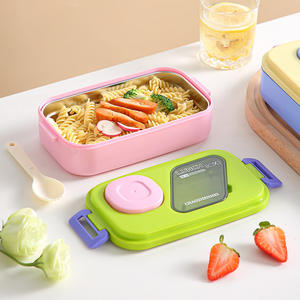 Boîte à lunch bento avec compartiment à sauce, rectangulaire, portable, couleur unie, utilisable au micro-ondes, pour adultes, étudiants, employés de bureau - Product Image 5
