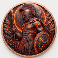 Pièce de monnaie 1 oz en cuivre pur 999, emblème Bouclier Spartan, relief 3D, couleur UV, finition proof-like, art métallique avec crête Lambda