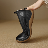 Mocassins rétro de luxe à semelle épaisse, plateforme, talon épais, semelle extérieure en caoutchouc, doublure en peau de porc, toutes saisons, chaussures à bout rond pour femmes, à enfiler