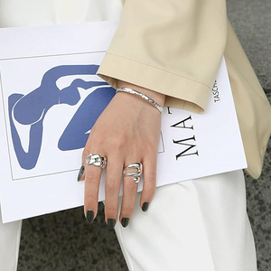 925 серебряные регулируемые ювелирные изделия для женщин Двойные линии свадебные/праздничные кольца с драгоценными камнями персонализированные с уникальным дизайном - Product Image 2