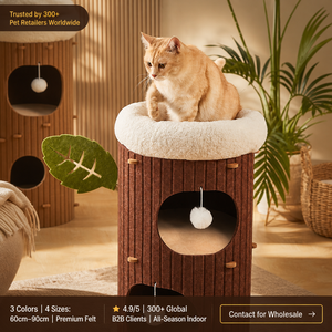 Arbre à chat en feutre haut de gamme avec grotte et perchoir donut - Lit griffoir multi-niveaux pour maison multi-chats, abri toutes saisons, OEM. - Product Image 3