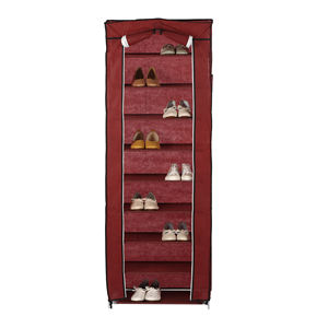 Étagère à chaussures autoportante de 9 étages, armoire verticale étroite en métal avec tissu non tissé pour l'entrée et la garde-robe. - Product Image 5