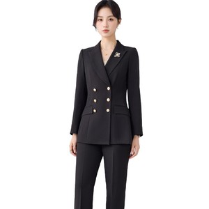 Women's Navy Blue Suit <b>Set</b> Double Breasted <b>Blazer</b> Pants Office Lady Formal Work Attire Autumn Anti-Wrinkle Polyester Full Sleeve - Product Image 5