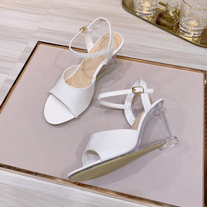 Fashion Trend 8 CM Crystal zeppe scarpe Outdoor Leather Slides pantofole eleganti tacchi alti sandali da donna - Product Image 1