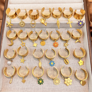 18K Vergoldeter Edelstahl-Schmuck in Verschiedenen Stilen, Geometrischer Blumen-Anhänger <span class=keywords><strong>Ring</strong></span>, Hochzeitsgeschenk für Frauen und Männer - Product Image 2