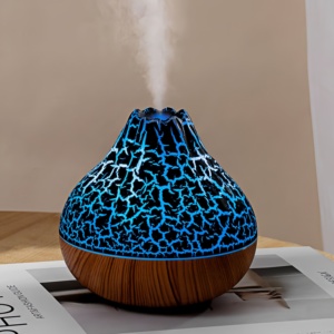 Humidificateur d'air ultrasonique volcanique portable en bois, mini diffuseur intelligent 7 couleurs pour chambre de bébé avec bâtonnets filtrants remplaçables - Product Image 1