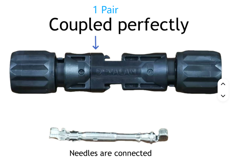 ขั้วต่อโซลาร์ DC ตัวผู้ ตัวเมีย และขาโลหะ