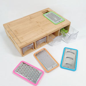 Planche à découper en bambou indispensable pour la cuisine avec récipients, couvercles et râpes, grande planche à découper en bois avec récipients - Product Image 4