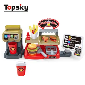 DIY oyna Pretend 2 In 1 oyun gıda Hamburger seti Fast Food mağaza süpermarket yazarkasa eğitici oyuncaklar çocuklar için