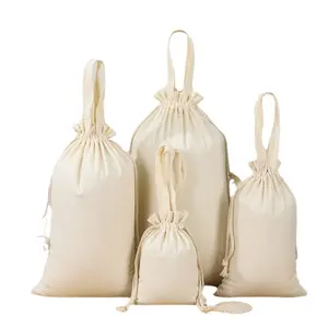 حقيبة بأربطة للأرز مصنوعة من القطن بنسبة 100% ومزودة بيد طويلة تصلح للتسوق