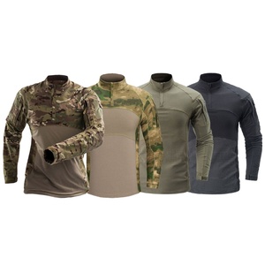Ensemble de tenue de combat tactique pour homme à manches longues, respirant, pour entraînement extérieur, camouflage, en coton, avec t-shirts et collants très extensibles - Product Image 1