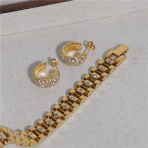 Chaîne à maillons plaquée or PVD 18K Chunky CZ Crystal Band Bracelet en acier inoxydable Bijoux de mode - Product Image 5