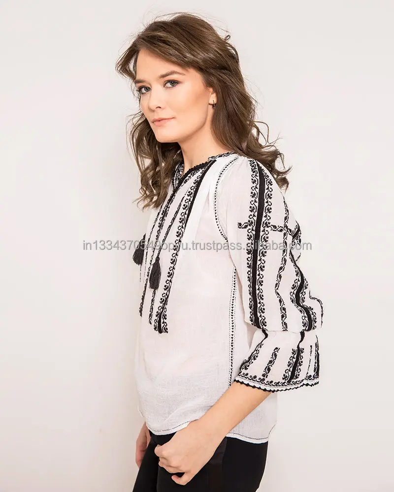 Die emblema tischste und unver wechselbarste rumänische Bluse Summer Style Statement Besticktes Smooth Cotton Women Top Hot Collection Shirt