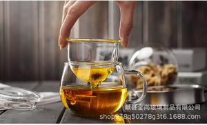 Taza de elaboración de té de flores de vidrio de borosilicato alto con separación de mango Juego de tazas de tres piezas de cubierta plana de oficina divertida - Product Image 6