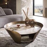 Table basse ronde à double plateau en céramique avec rangement, design unique pour le salon