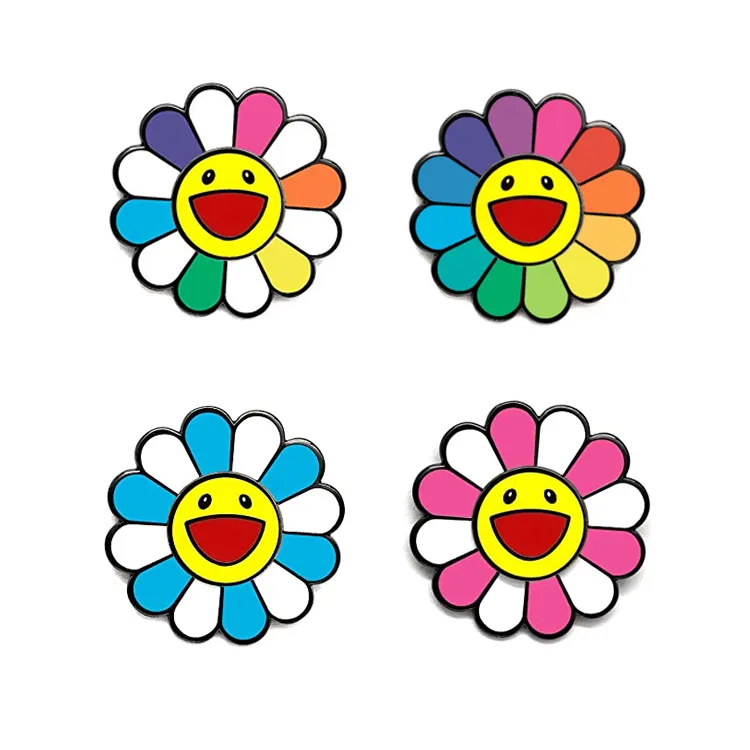 Hersteller Passen Sie Ihre Designs an Lustige bunte Blumen Anstecknadel Abzeichen Brosche Benutzer definierte harte Emaille Pin Happy Flower