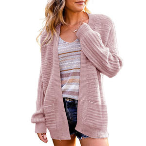 Women's Sweaters Knitted <b>Cardigan</b> Casual Ribbed Hew Cashmere Sweater With Pocket Sweater Fashion - Product Image 5