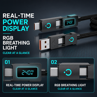 Kabel Data Pengisian Daya 4 in 1 240W dengan Layar Daya Pintar, Lampu RGB Berpendar, dan Kabel Nilon Terjalin