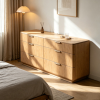 Meubles de chambre à coucher de style rétro américain, en bois massif, placage de chêne, commode sur mesure avec six tiroirs pour villa, appartement, chambre à coucher
