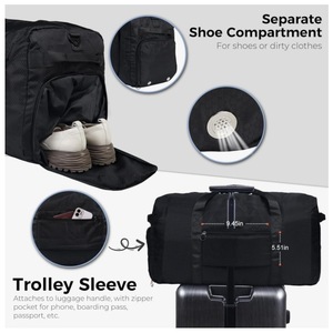 65L 撥水ジムバッグ シューズコンパートメント付き 折りたたみ式トラベルダッフル 大型パッカブルバッグ 耐引裂性フィットネスバッグ - Product Image 3