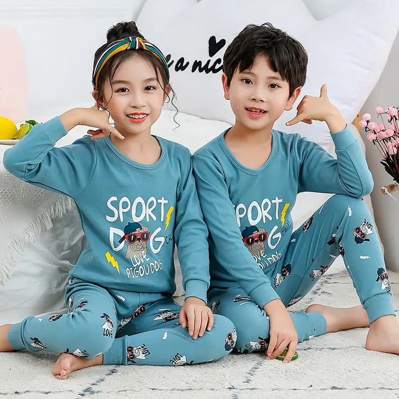 Pyjamas en coton pour enfants, ensemble de 2 pièces, imprimé animaux, vêtements de nuit pour garçons, manches longues