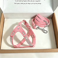 Ensemble laisse et harnais pour animaux de compagnie personnalisé avec strass étincelants, en daim doux, réglable, pour promener les chiens, couleur au choix
