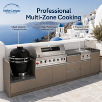 Conception de cuisine de luxe sur mesure, îlot de cuisine extérieur, îlot barbecue, cuisine extérieure en acier inoxydable imperméable