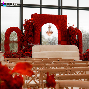 LEDA A red square backdrop <b>framed</b> pleated fabric drape is suitable for <b>wedding</b> party decorations - Product Image 1