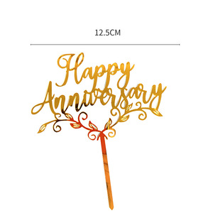 Anniversario di matrimonio celebrazione Felice Anniversario oro e rosa acrilico decorazione della torta topper - Product Image 2