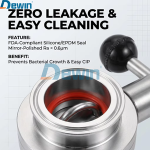 วาล์วผีเสื้อแบบแมนนวล <span class=keywords><strong>DEWIN</strong></span> SS316L Sanitary triclamp วาล์วสแตนเลสแบบใช้มือบังคับพร้อมปะเก็นซิลิโคน เกรดสำหรับอาหาร - Product Image 2