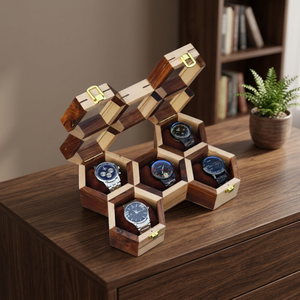 8 Slot Eco-Friendly Customizable Handmade Rosewood Honeycomb <b>Watch</b> Box Organizer Jewelry Organizer - Product Image 2